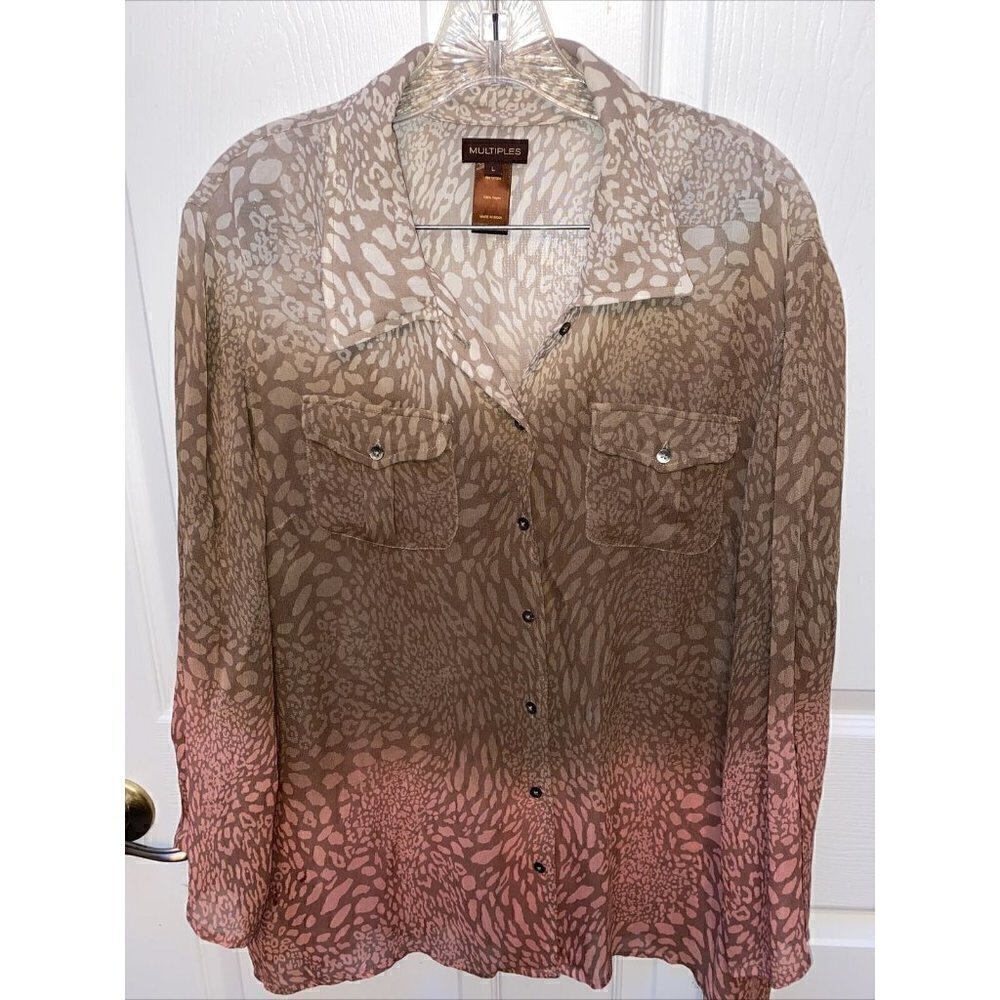 b MULTIPLES casual button front long sleeve collared regular size blouse L